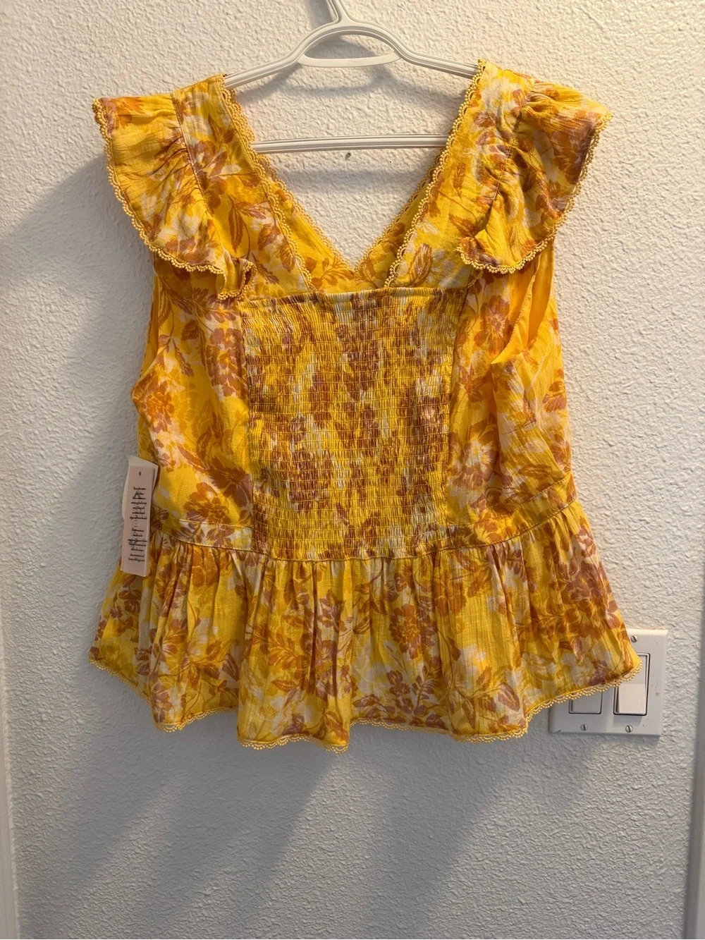 Nanette Lepore Yellow Floral Ruffle V-Neck Peplum Top - Picture 4 of 7